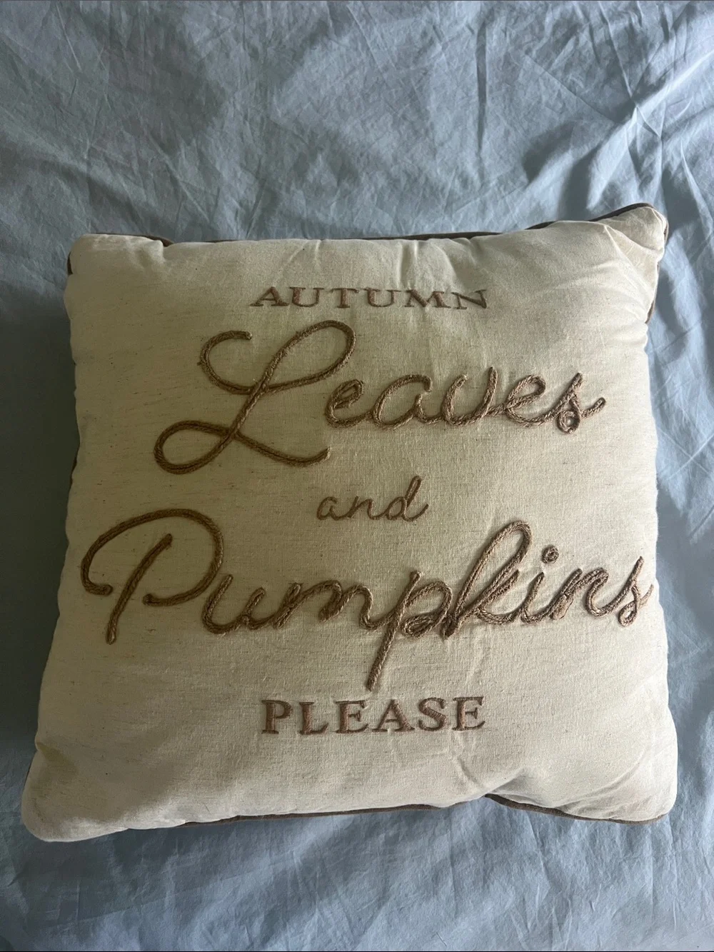 Autumn Leaves and Pumpkins Embroidered Throw Pillow - Cream